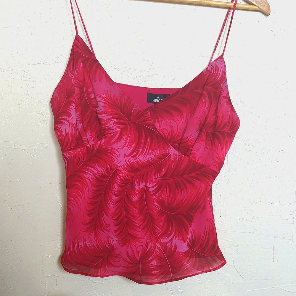 Mica Fuchsia Pink Feather Spaghetti Strap Top Size 8